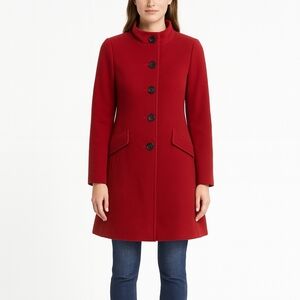 LOFT Womens Red Wool Mock Neck Peacoat Size 8 Preppy Office Career Quiet Luxury